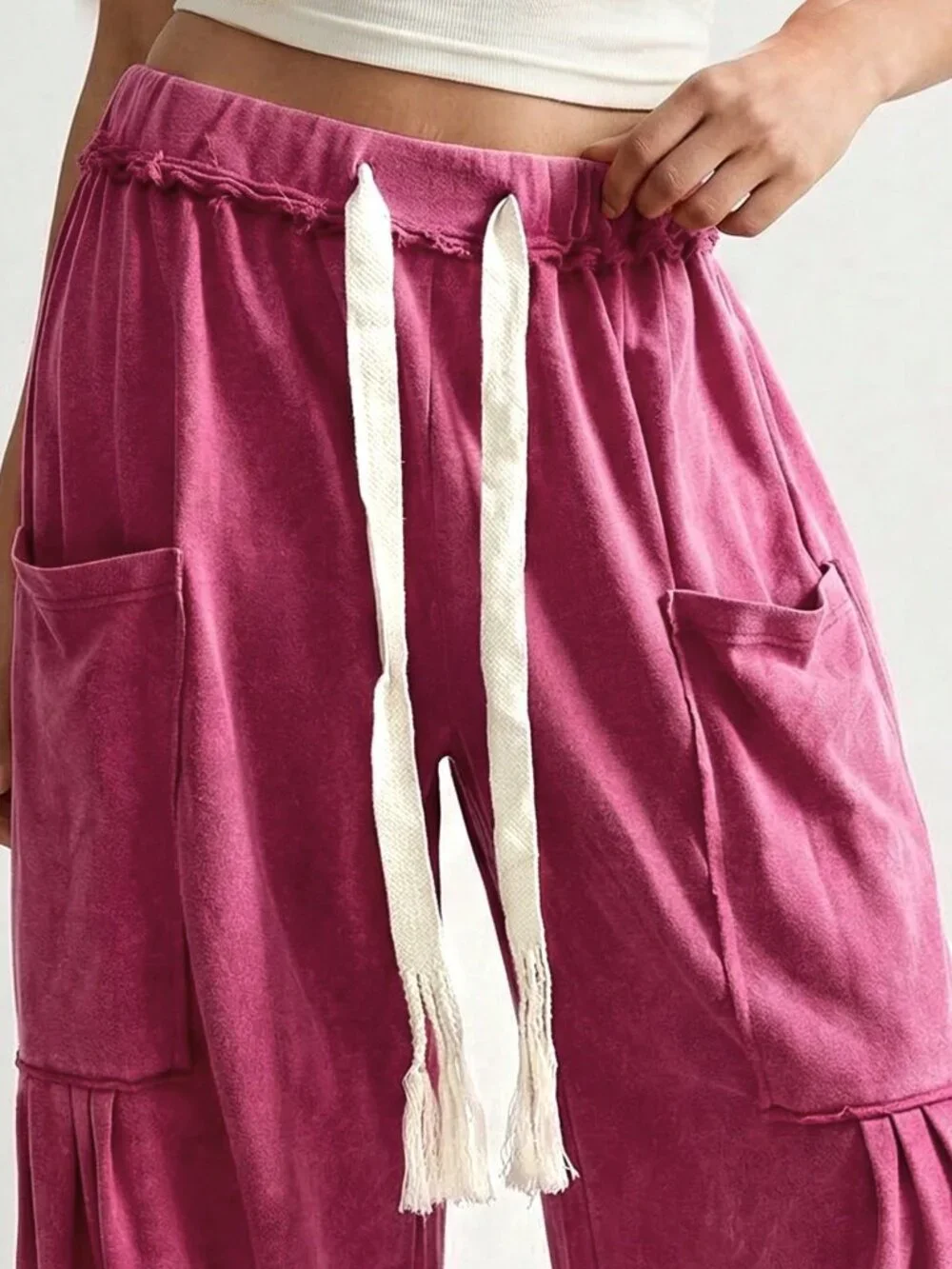 Casual Boho Hot Pink Women's Loose Knit Pants - Picture 3 of 6